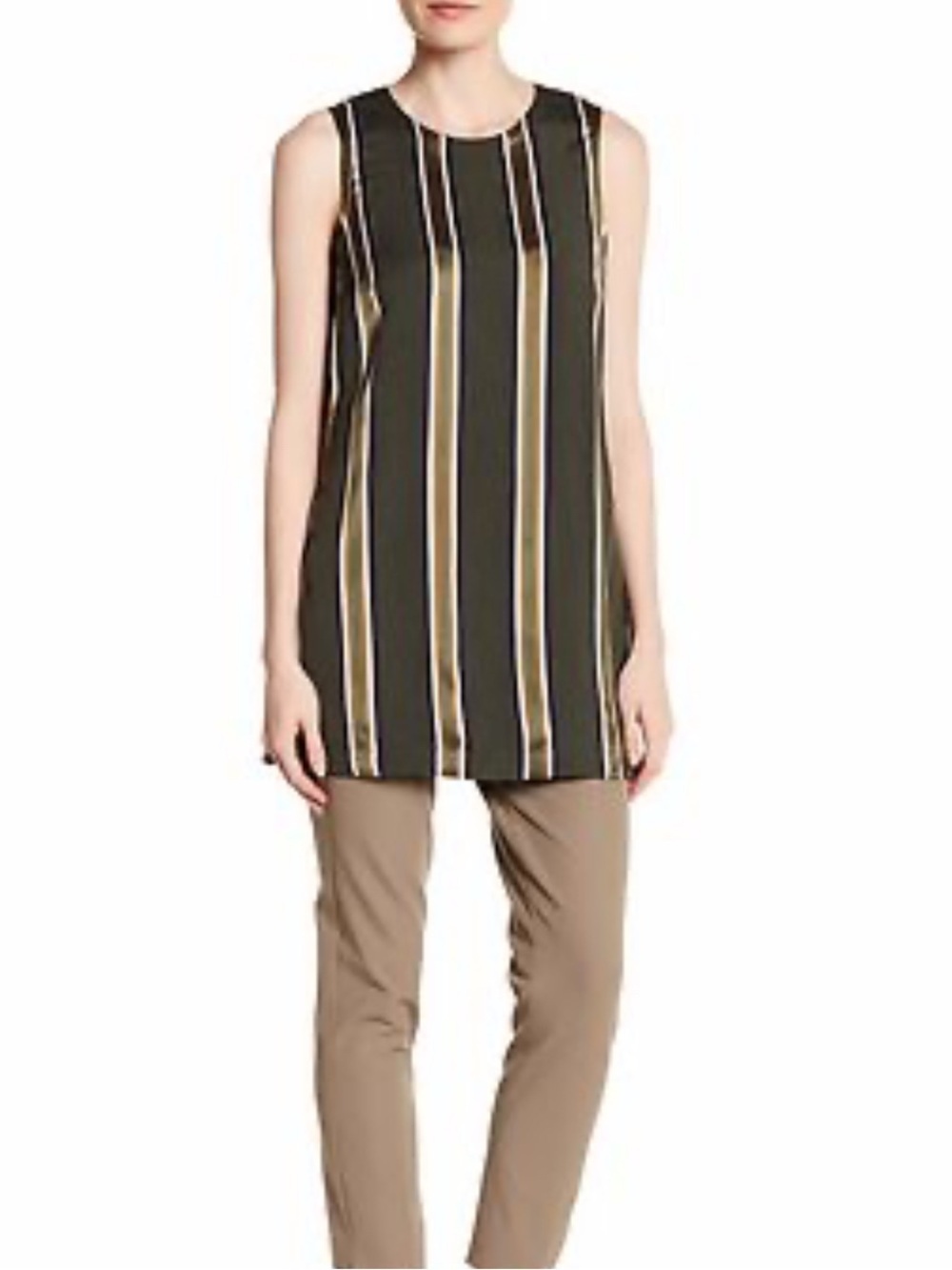 Theory Pinga Tunic Top Blouse 100% Sheer Silk Striped Sleeveless-MED